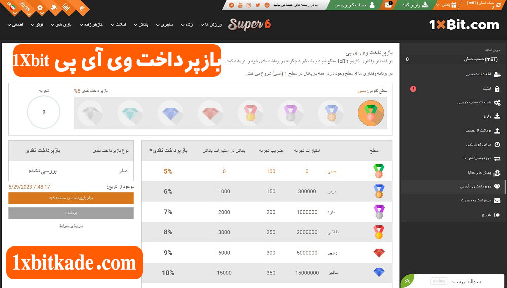 بازپرداخت وی آی پی 1Xbit